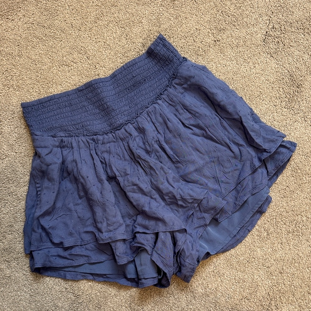 Hollister Navy Smocked Waist Ruffle Skort